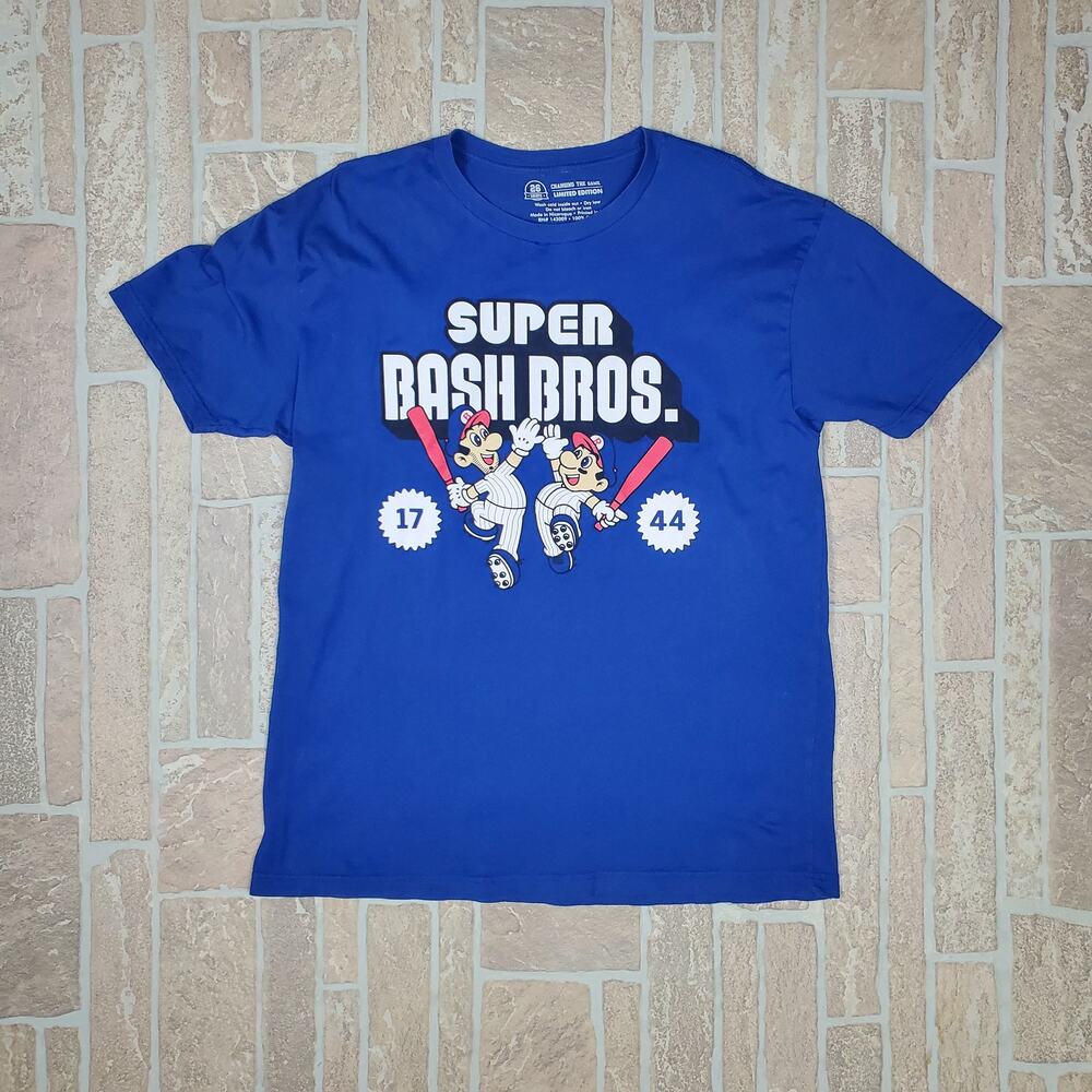 26 Shirts Super Bash Bros Baseball Graphic Tee Blue Unisex Large Limited Edition